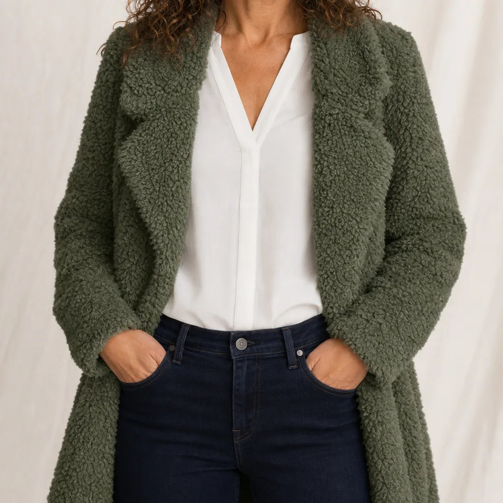 Delia | Women's Teddy Coat - Color:Green;Size:XS