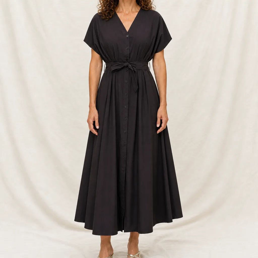 Delphine Belted Midi Dress - Color:Brown;Size:XS