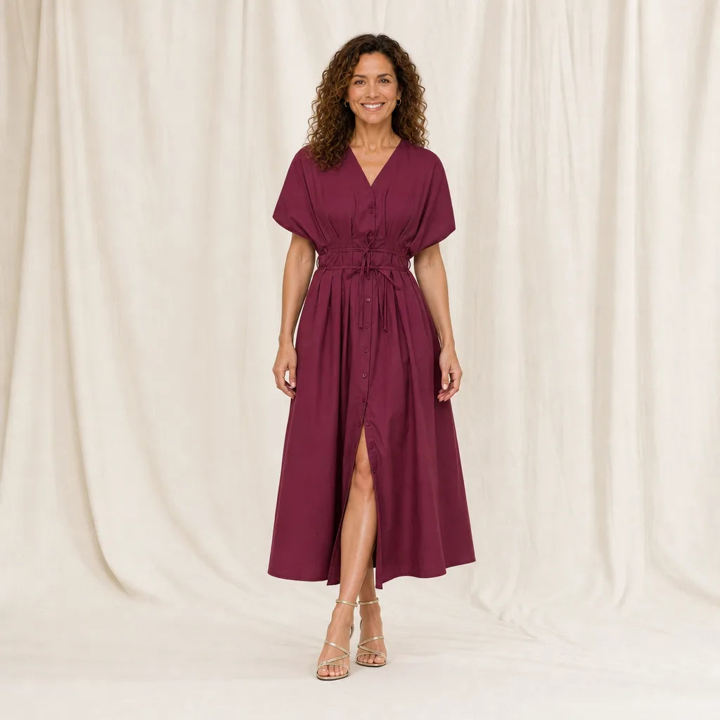 Women's Red Hammond Drawstring Midi Dress