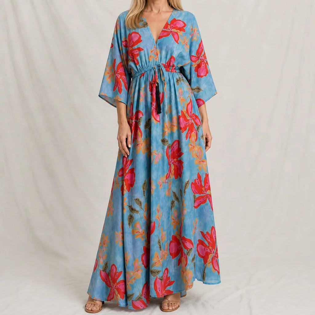 Delphine Kaftan Maxi Dress - Color:Blue;Size:XS