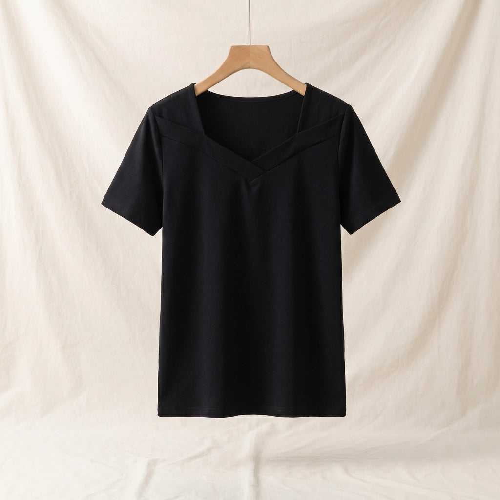 Diana V-Neck  T-Shirt - Color:Black;Size:XS
