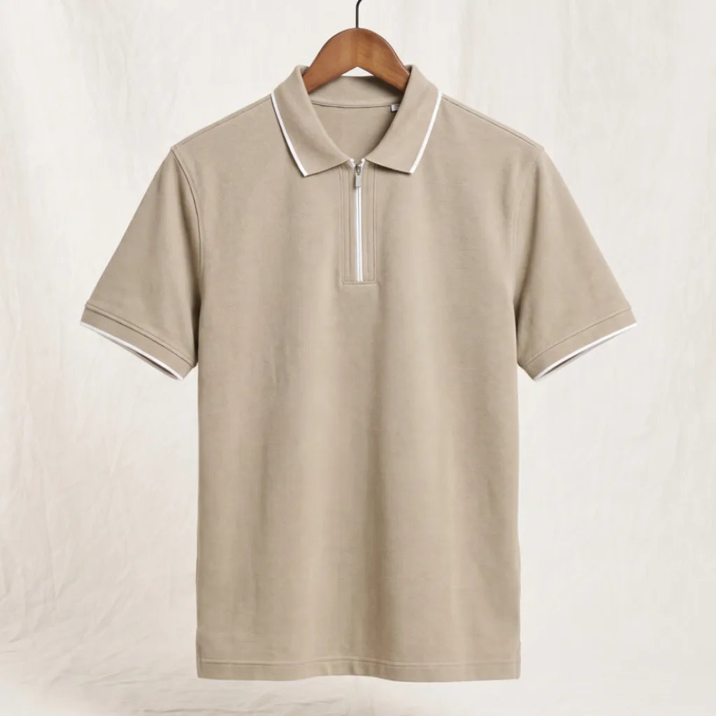 Dudley Silk Quarter-Zip Polo - Color:Beige;Size:S