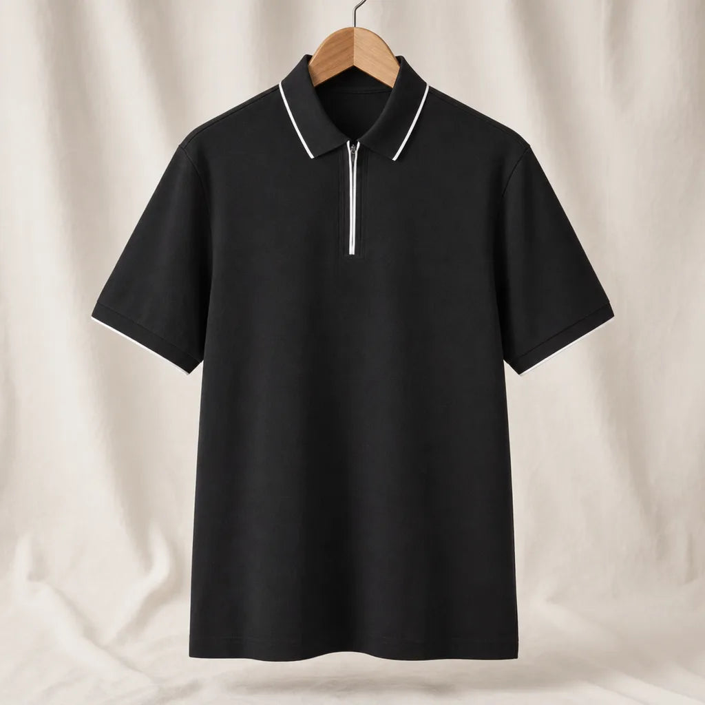 Dudley Silk Quarter-Zip Polo - Color:Black;Size:S