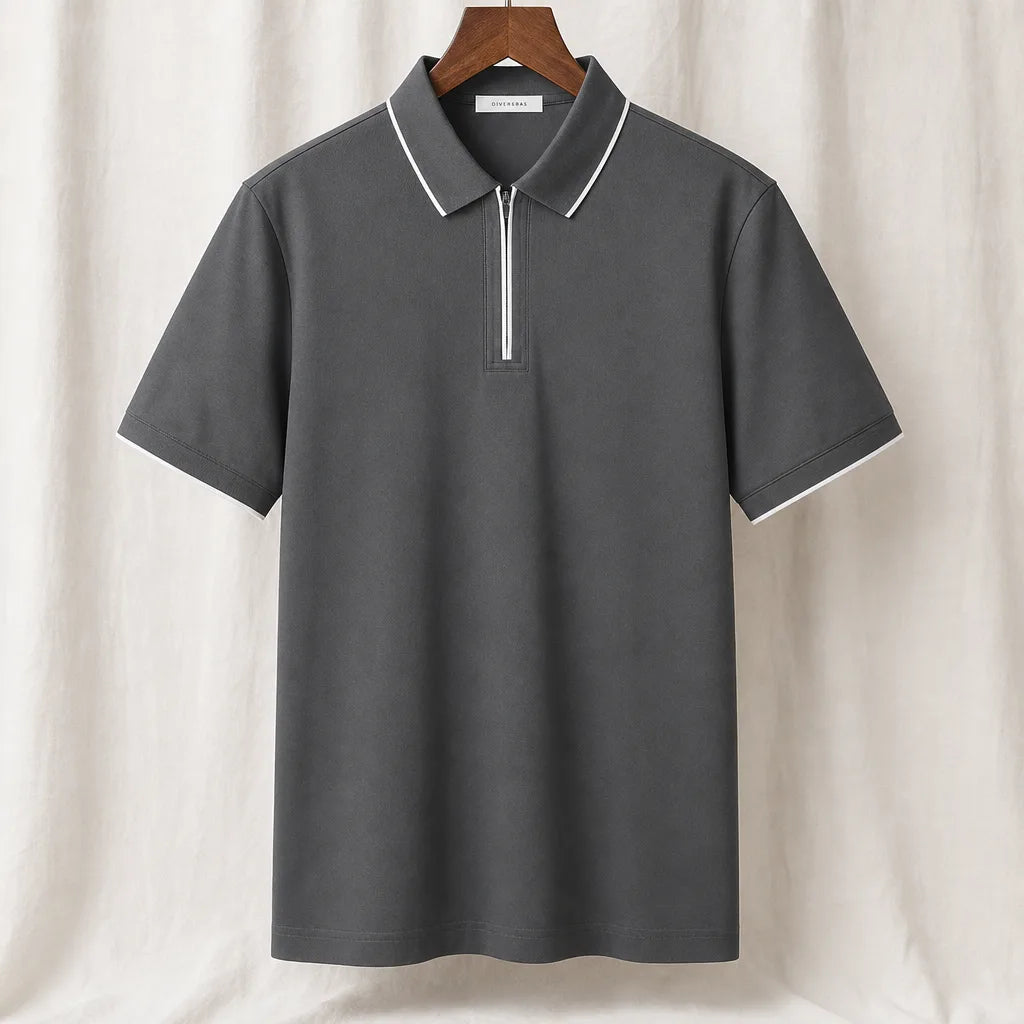 Dudley Silk Quarter-Zip Polo - Color:Gray;Size:S