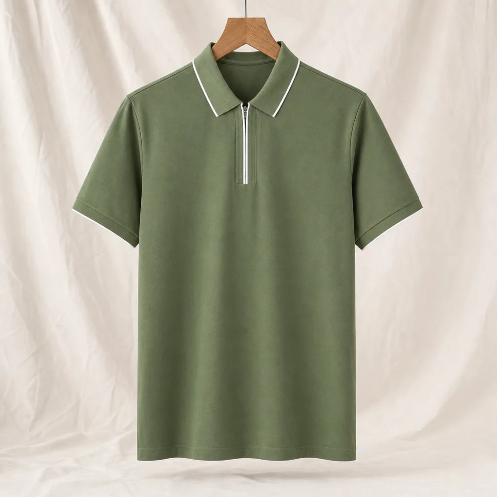 Dudley Silk Quarter-Zip Polo - Color:Green;Size:S