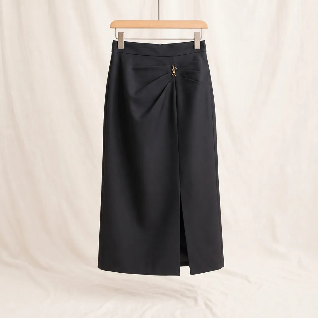 Dudley Slit Midi Skirt - Color:Black;Size:S