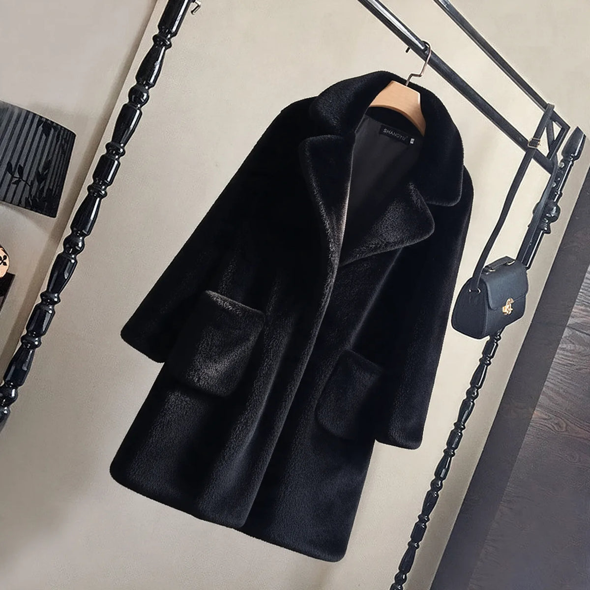 black fleece trench coat womens.png