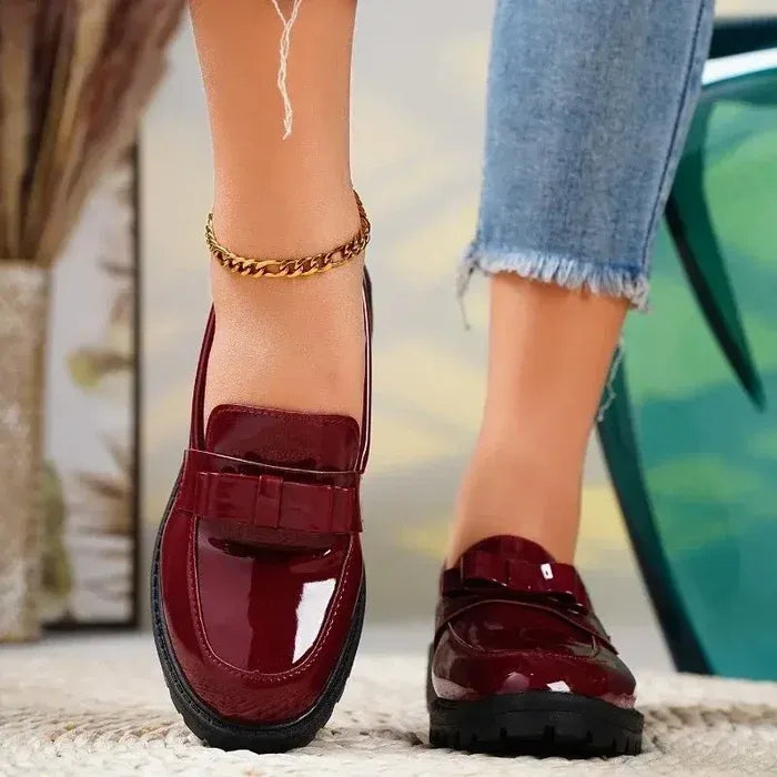 Women's Orthopaedic Loafers Patent Leather Bow Detail red 1.webp