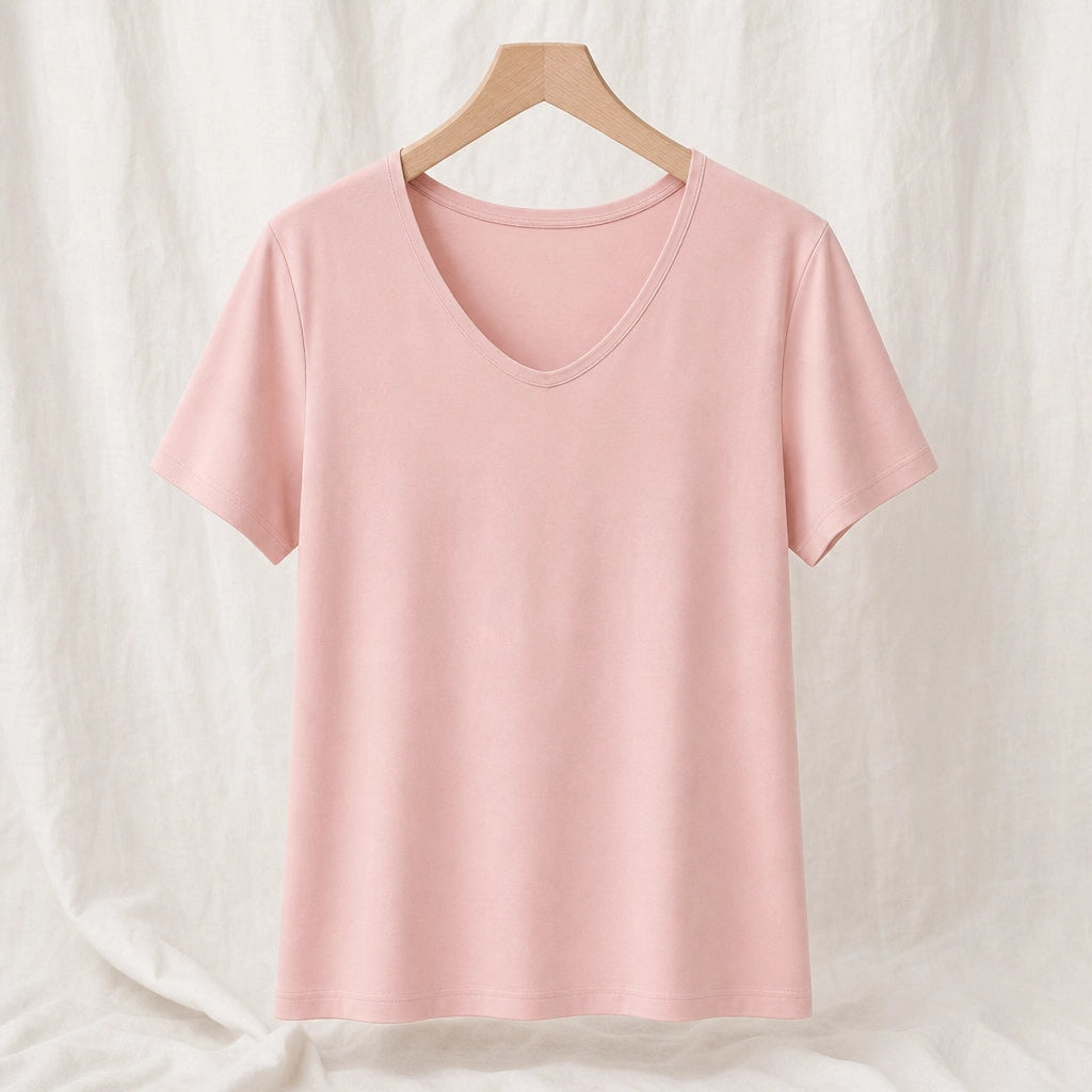 Heath Cotton V-Neck T-Shirt - Color:Dusty Pink;Size:S