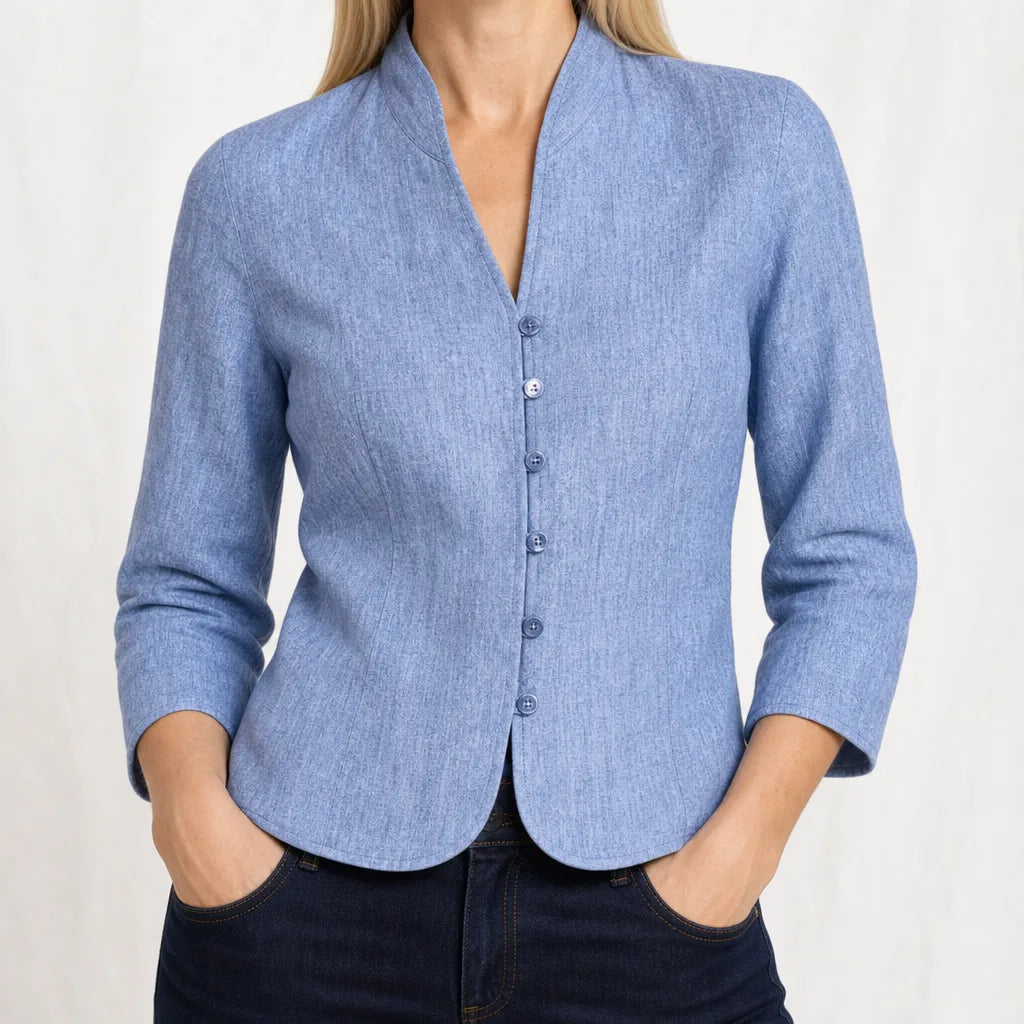 Edwina Cropped Cotton Jacket - Color:Blue;Size:XS