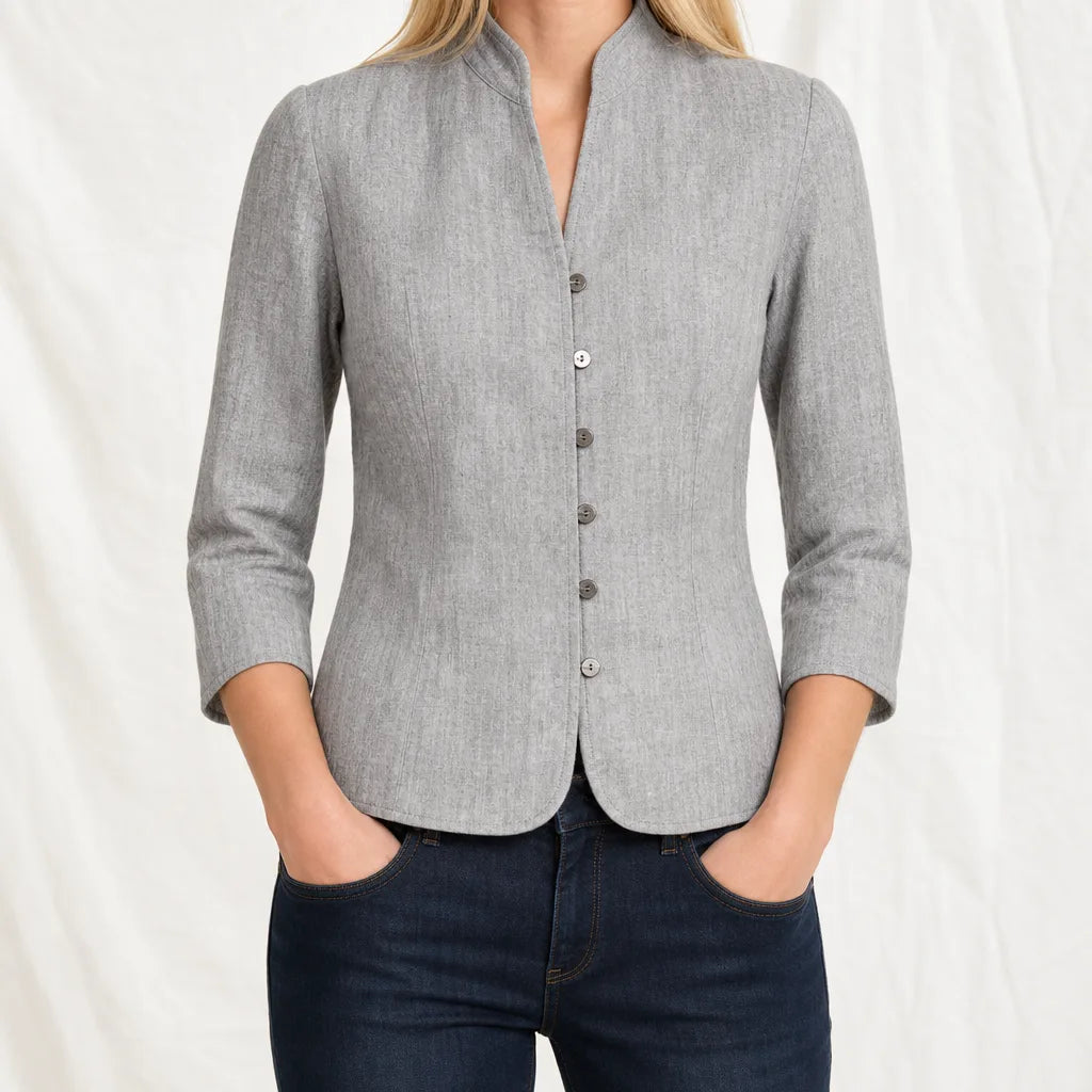 Edwina Cropped Cotton Jacket - Color:Gray;Size:XS