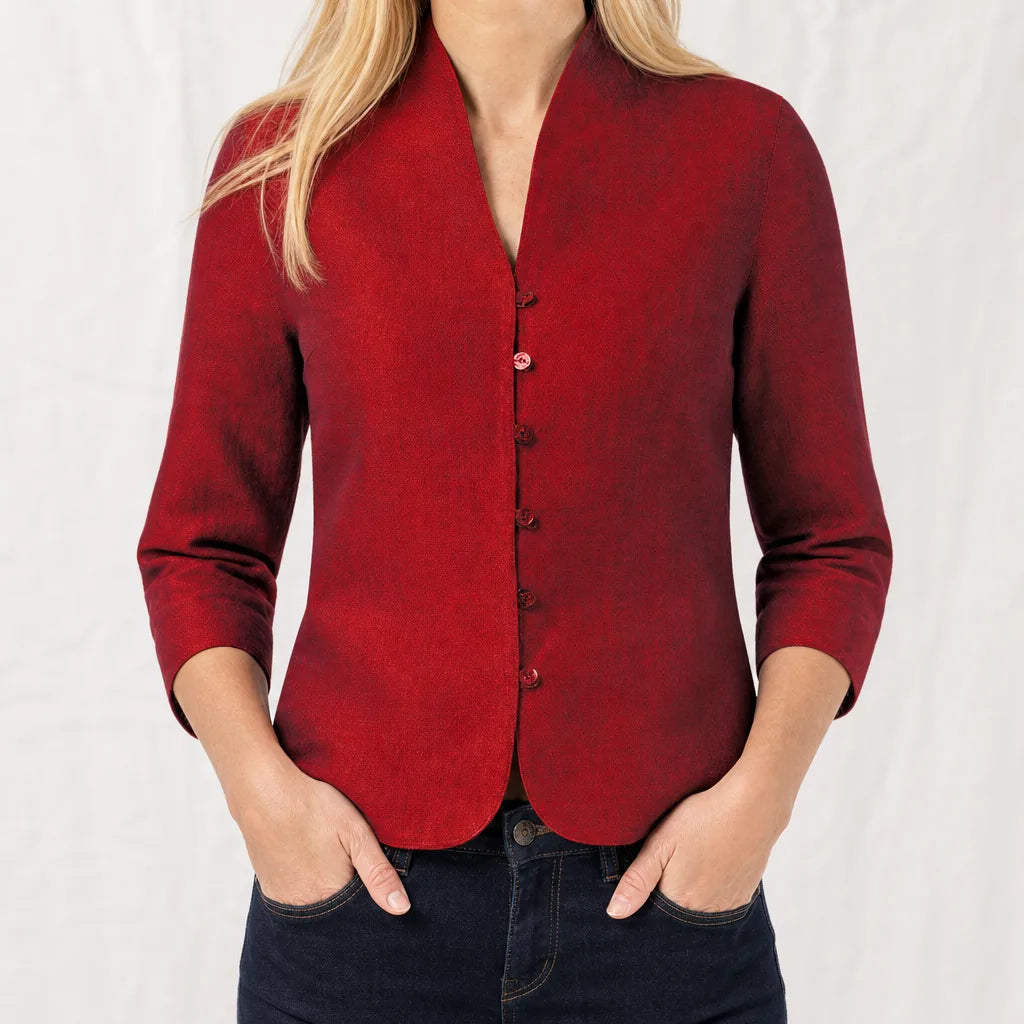 Edwina Cropped Cotton Jacket - Color:Red;Size:XS
