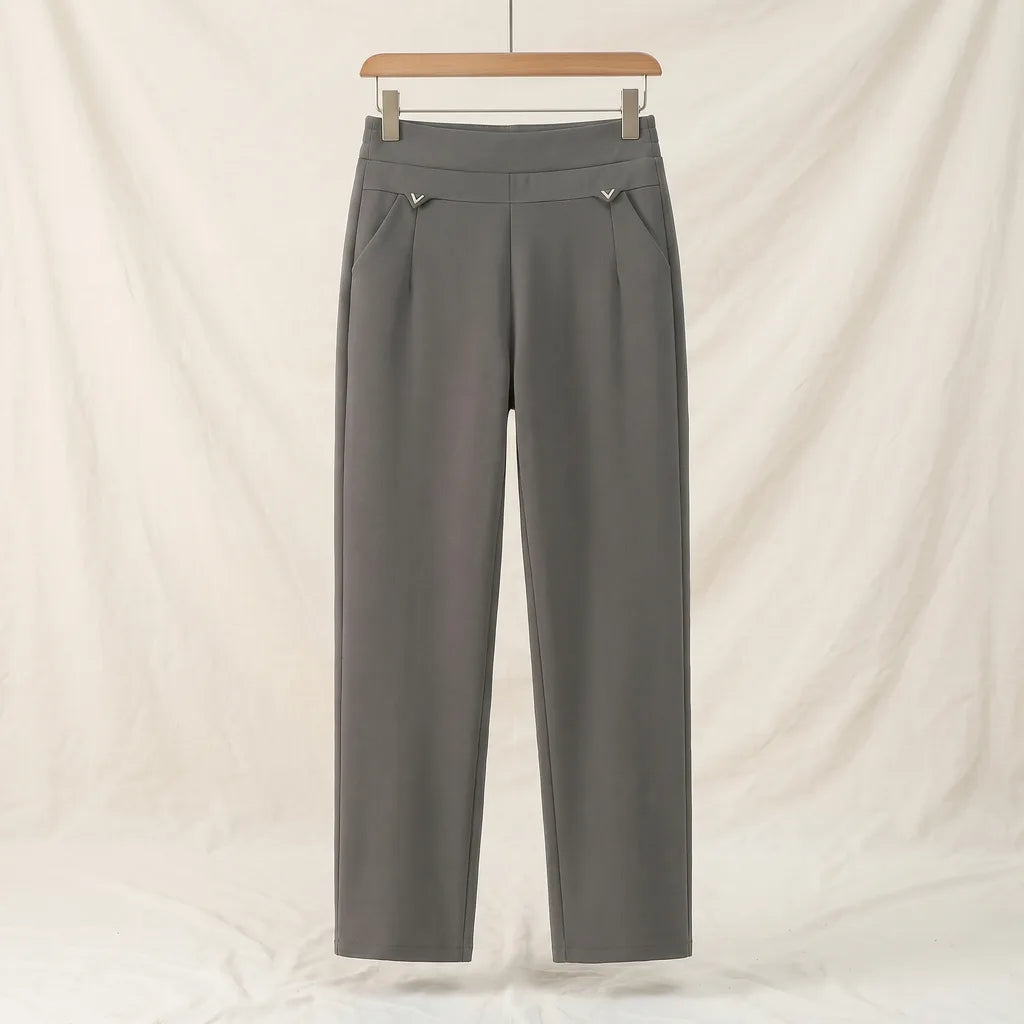 Women's Dark Khaki Elara High-Rise Straight Trousers