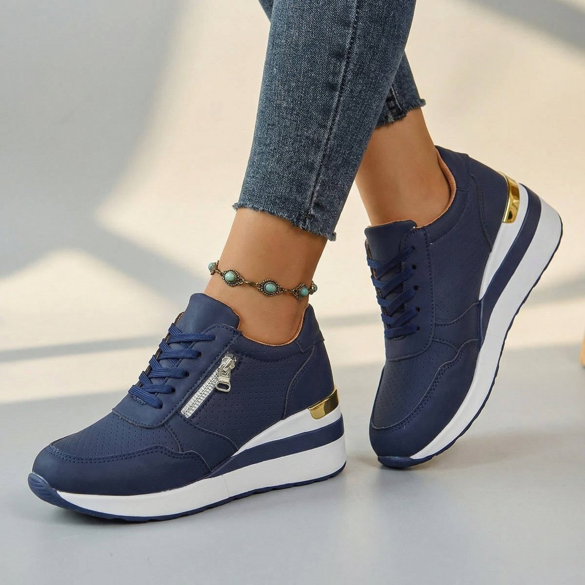 Elena Wedge Trainers - Color:Blue;Size:36