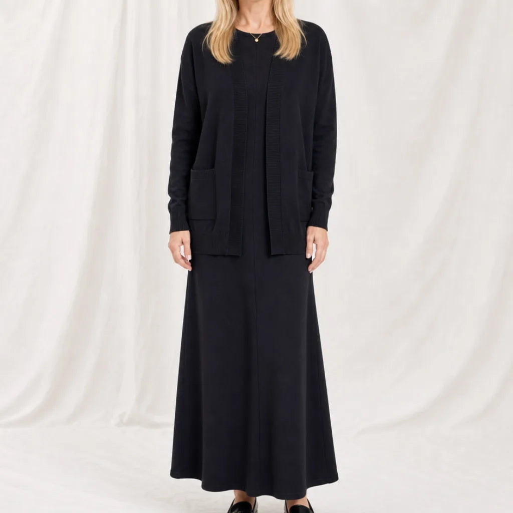 Eleanor Knit Cardigan Dress Set - Color:Black;Size:XXS