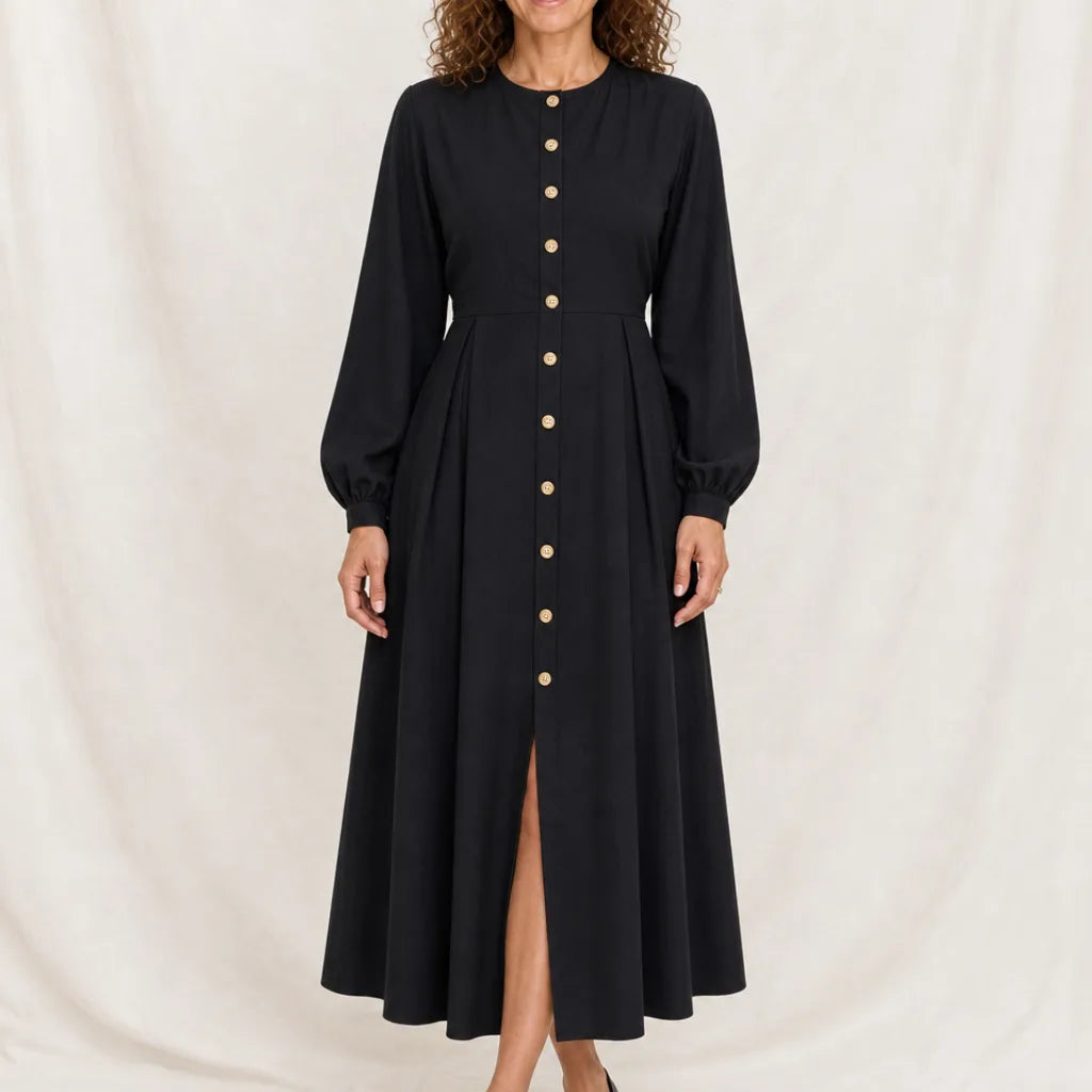 Eleanor Lantern Sleeve Dress - Color:Black;Size:XS