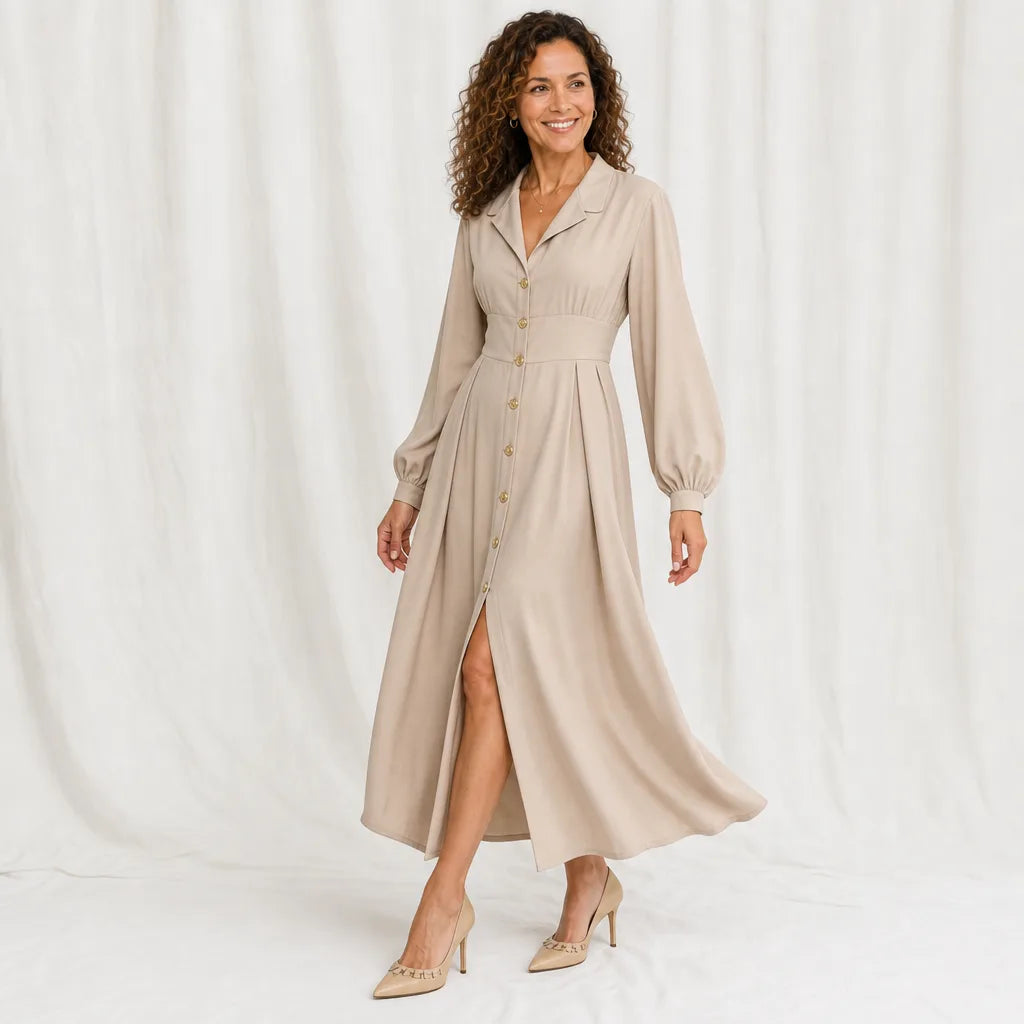 Women's Beige Turnbull Lantern Sleeve Dress