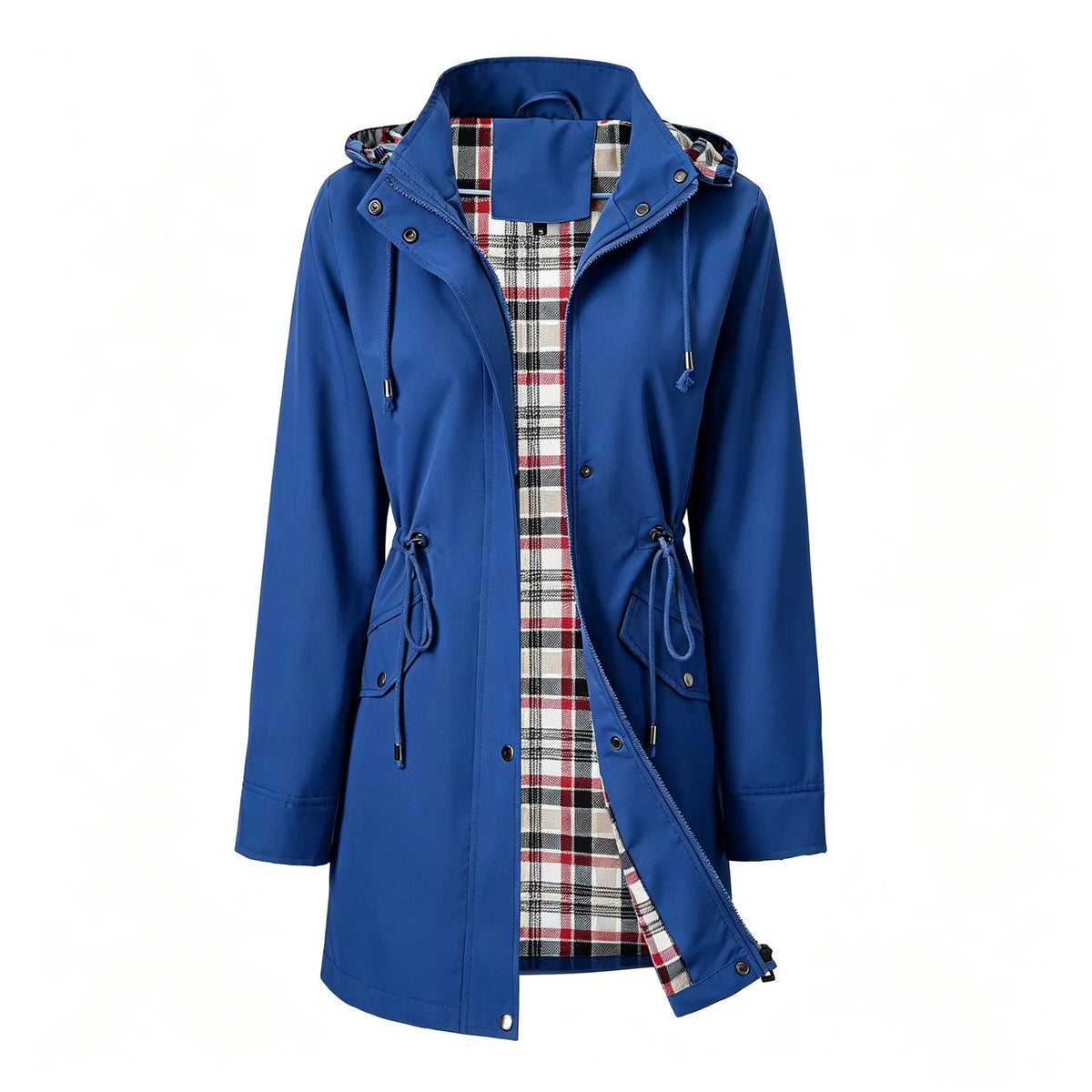 Eliana | Women's Hooded Drawstring Rain Jacket - Color:Blue;Size:XS