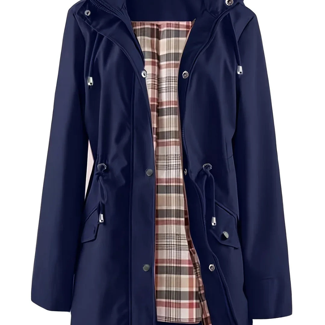 Eliana | Women's Hooded Drawstring Rain Jacket - Color:Navy;Size:XS