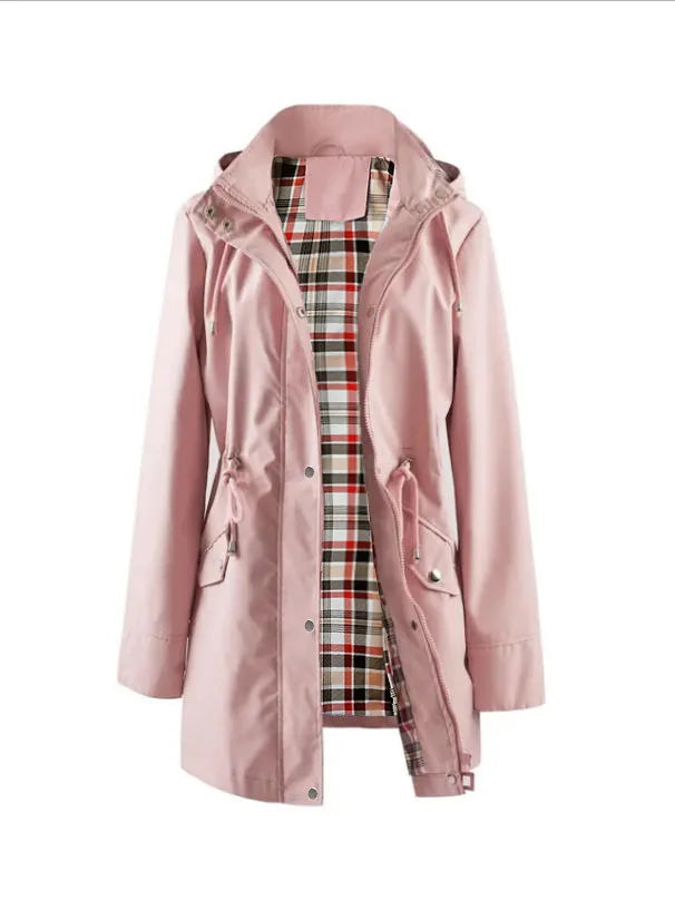 Eliana | Women's Hooded Drawstring Rain Jacket - Color:Pink;Size:XS