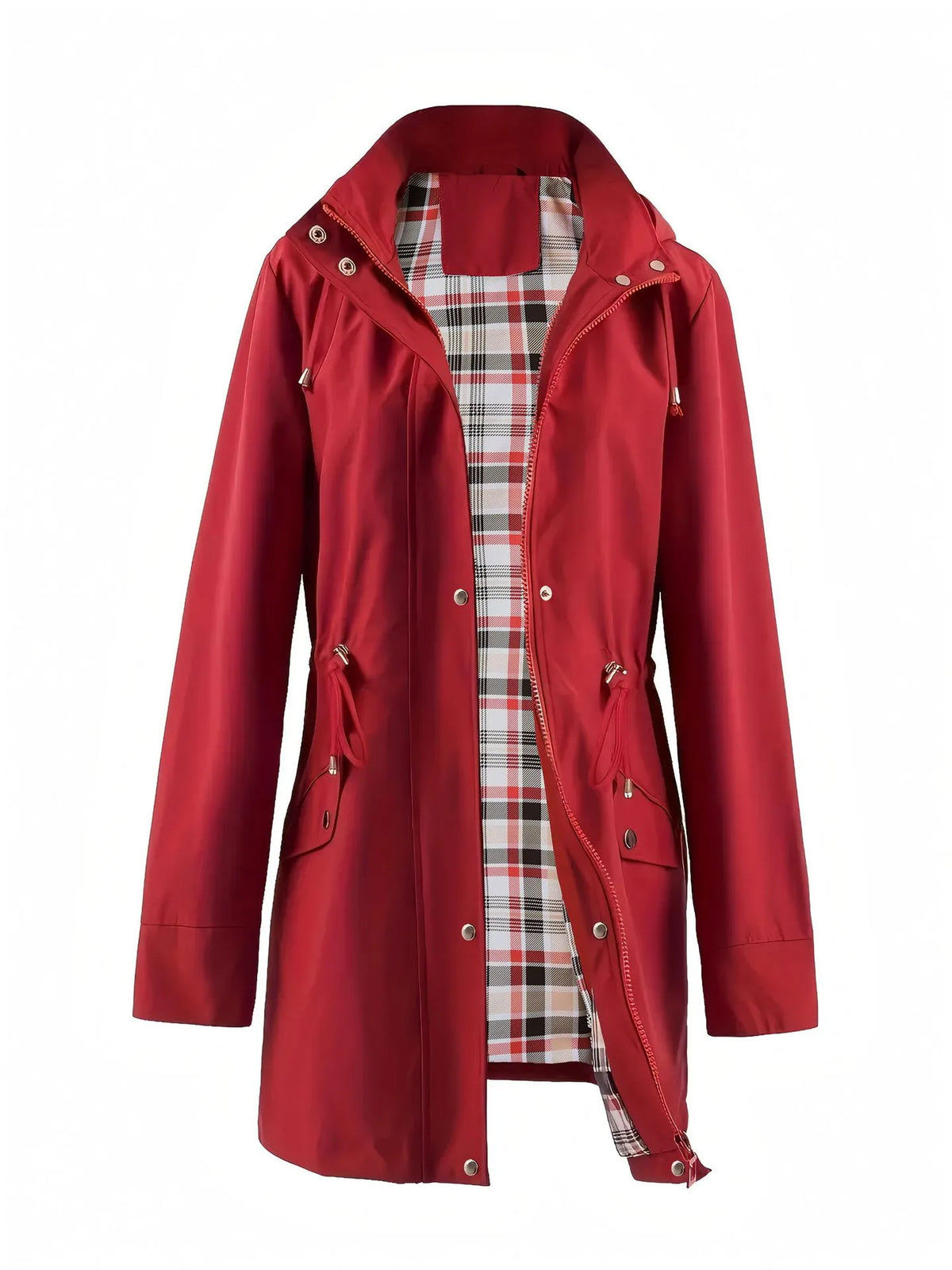 Eliana | Women's Hooded Drawstring Rain Jacket - Color:Red;Size:XS