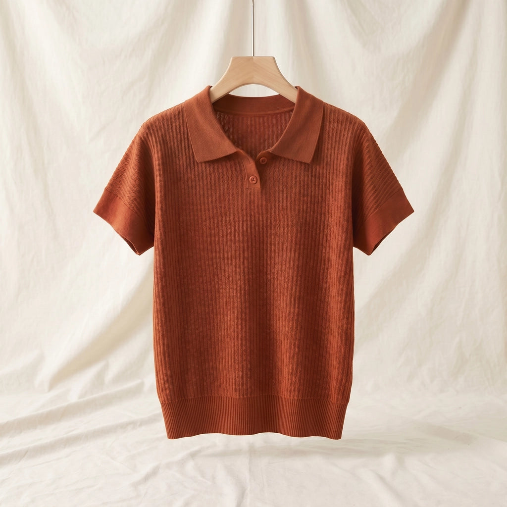 Elise Tencel Knit Polo - Color:Caramel;Size:XS