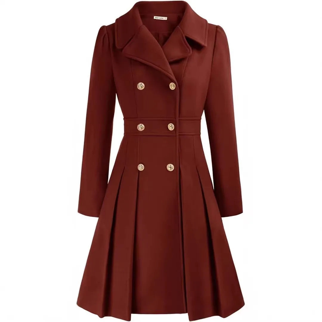 Ellena | Women's Classy Long Sleeve Coat  - Burgundy