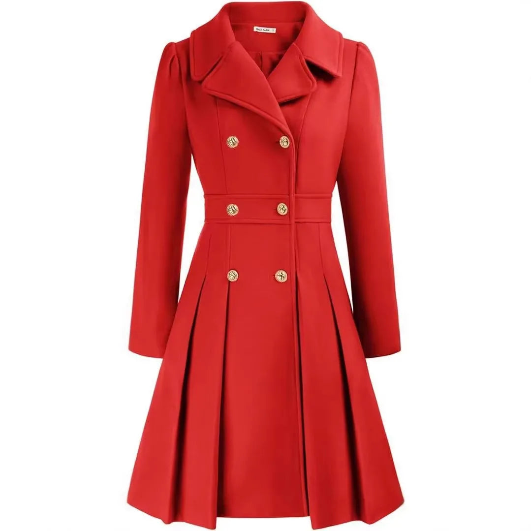 Ellena | Women's Classy Long Sleeve Coat  - Red