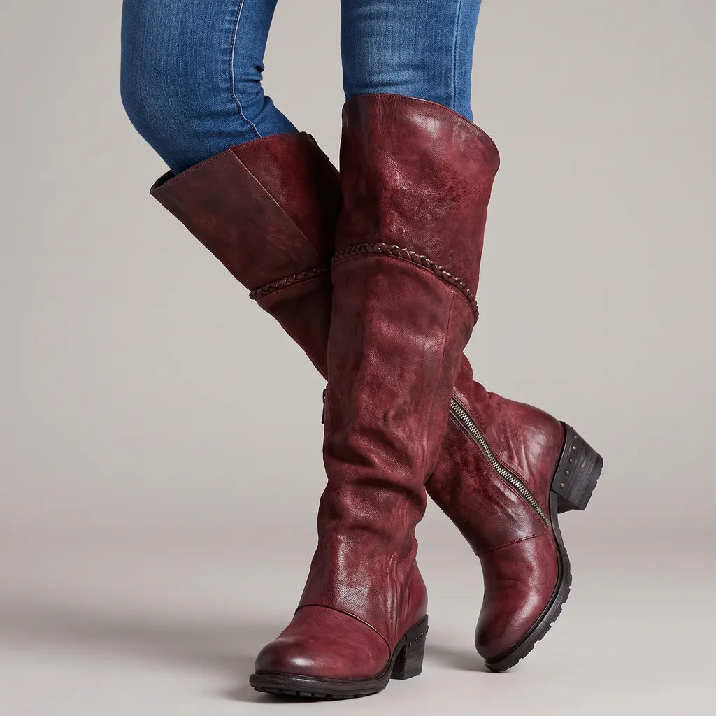 Ellie | Women's Orthopaedic Knee-High Boots  - Color:Red;Size:35