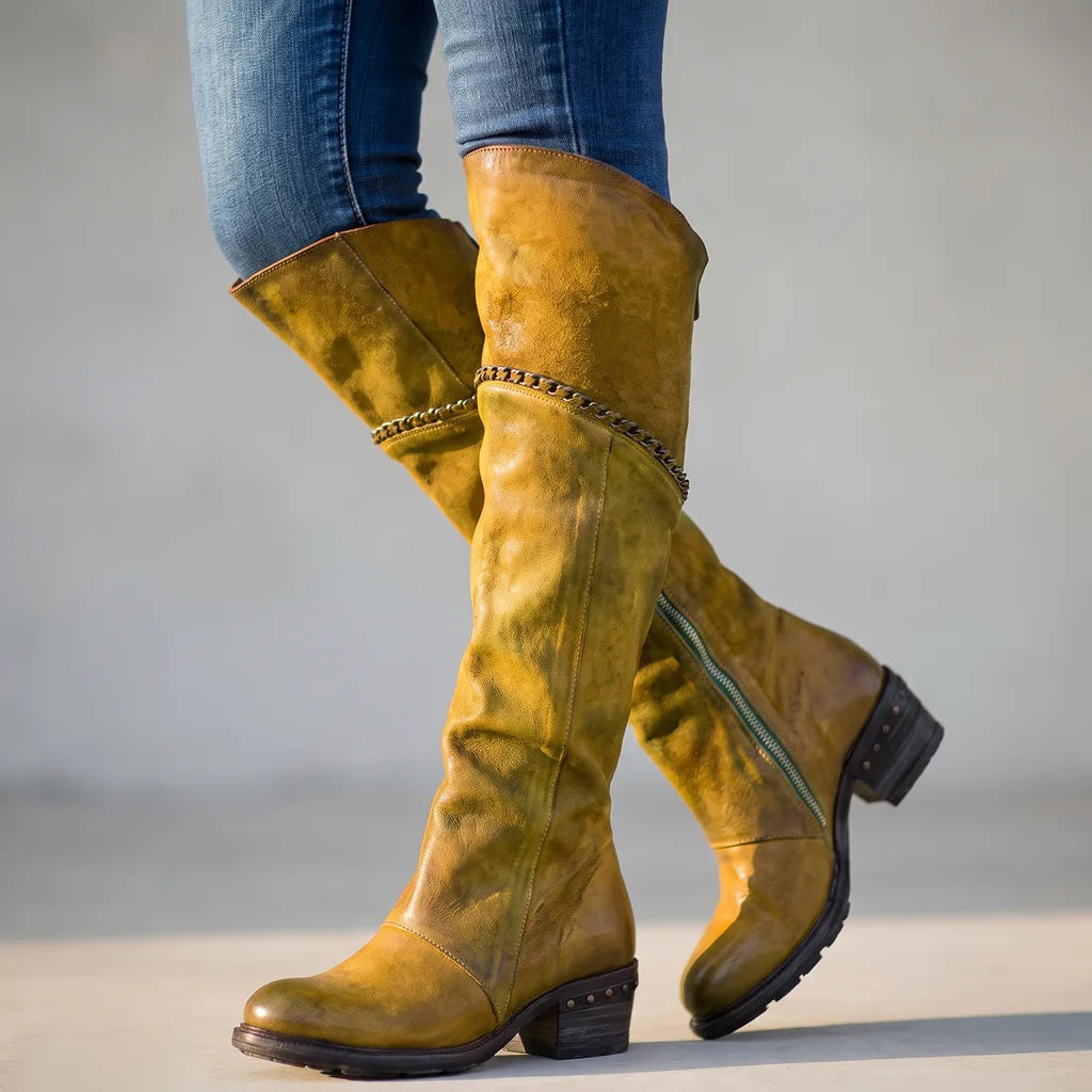 Ellie | Women's Orthopaedic Knee-High Boots  - Color:Yellow;Size:35