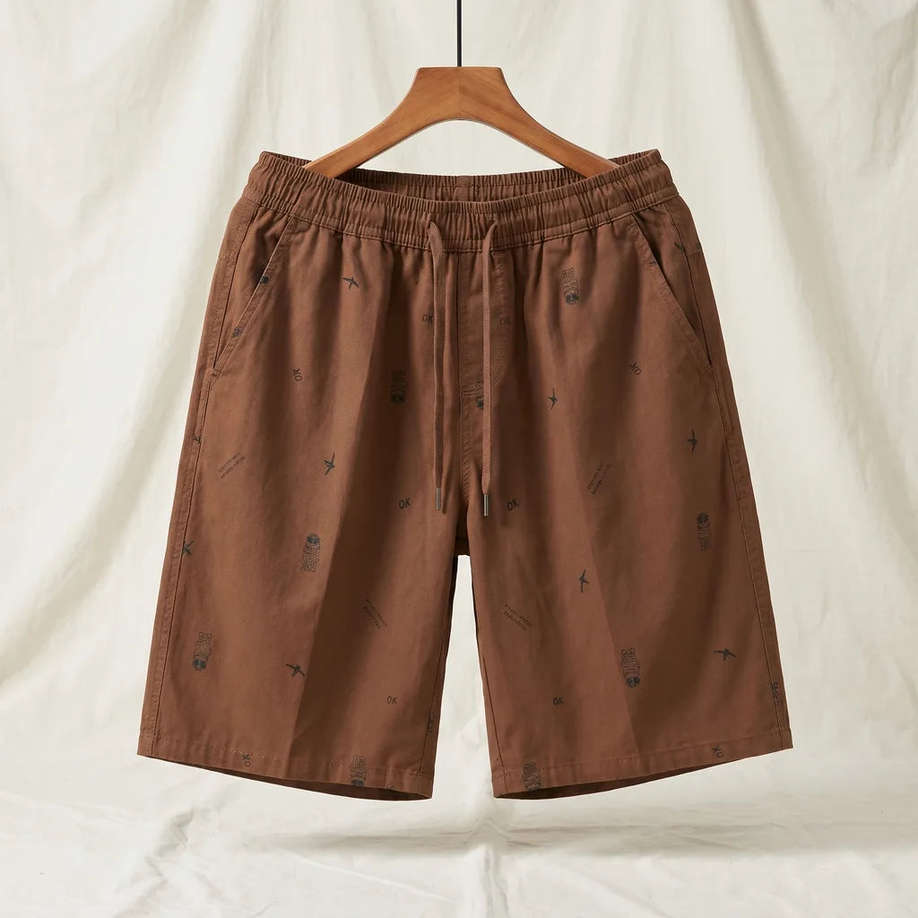 Elmer Cotton Print Shorts - Color:Brown;Size:M