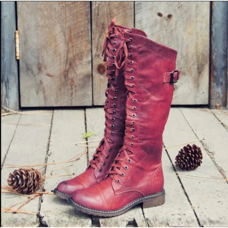 Elyse | Knee High Riding Boots - Color:Red;Size:35