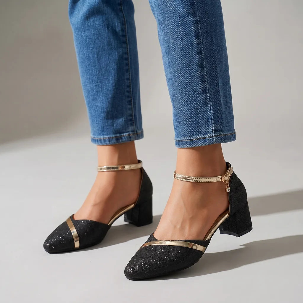 Emelda Square Toe Sandals - Color:Black;Size:35