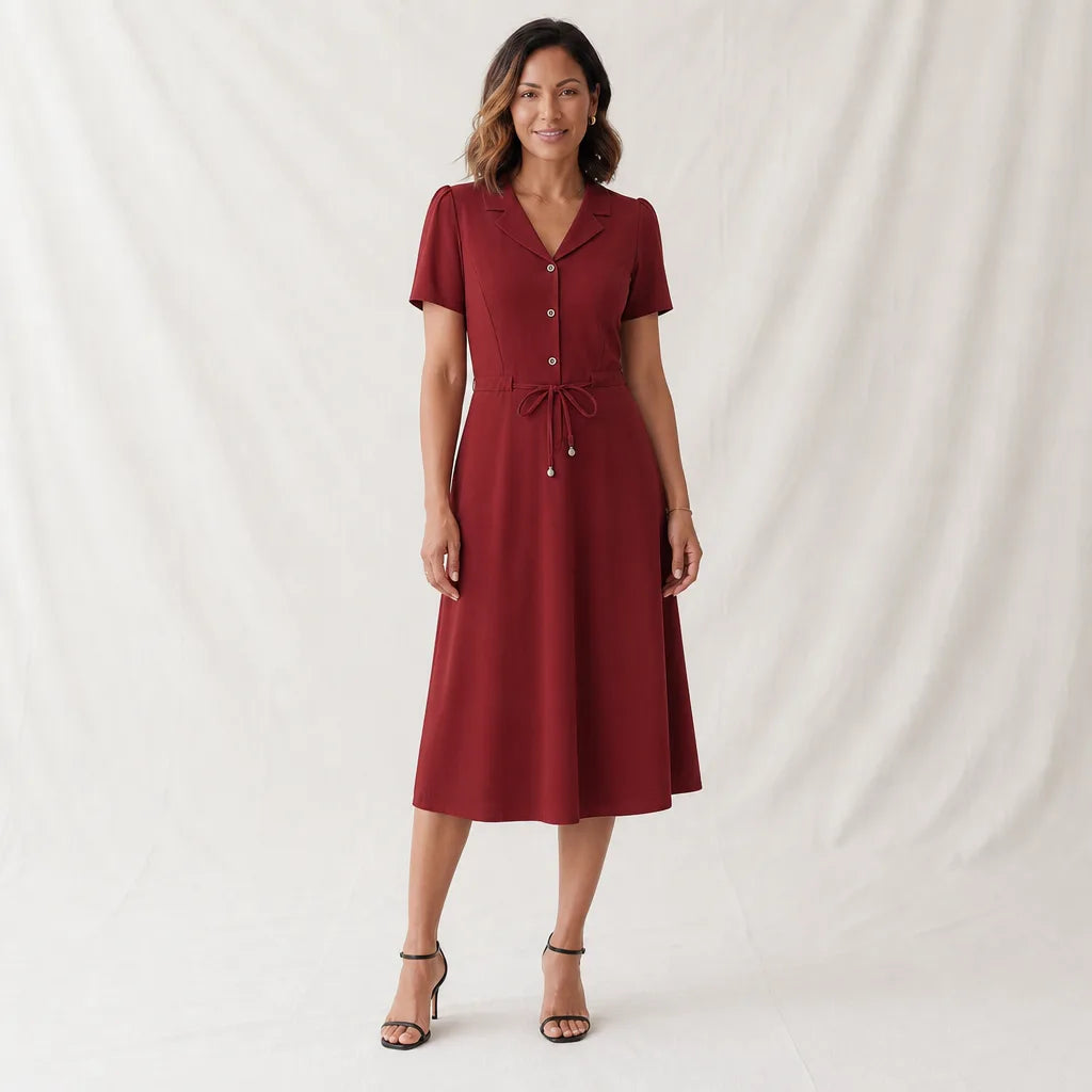 Emery Midi Dress - Color:Red;Size:L