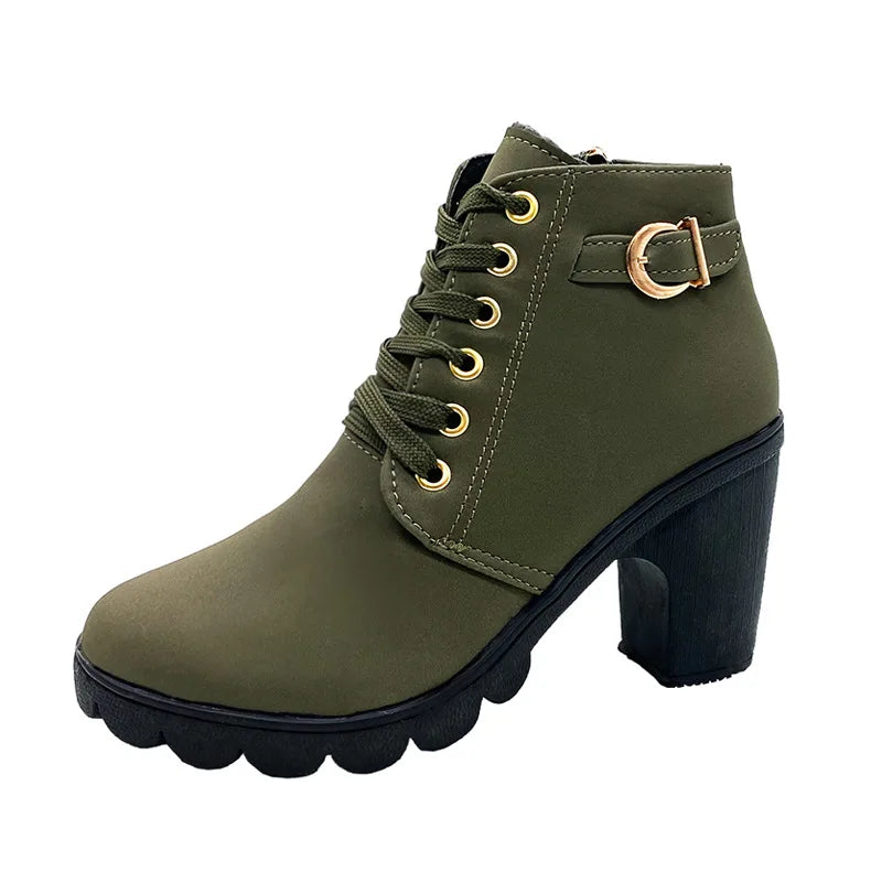 Emile | Women's Chunky-Heel Boots - Color:Green;Size:35