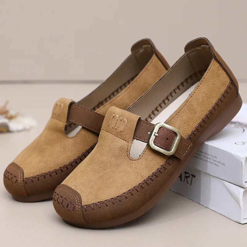 Emilia | Women's Orthopedic Mary Jane Flats - Color:Brown;Size:38