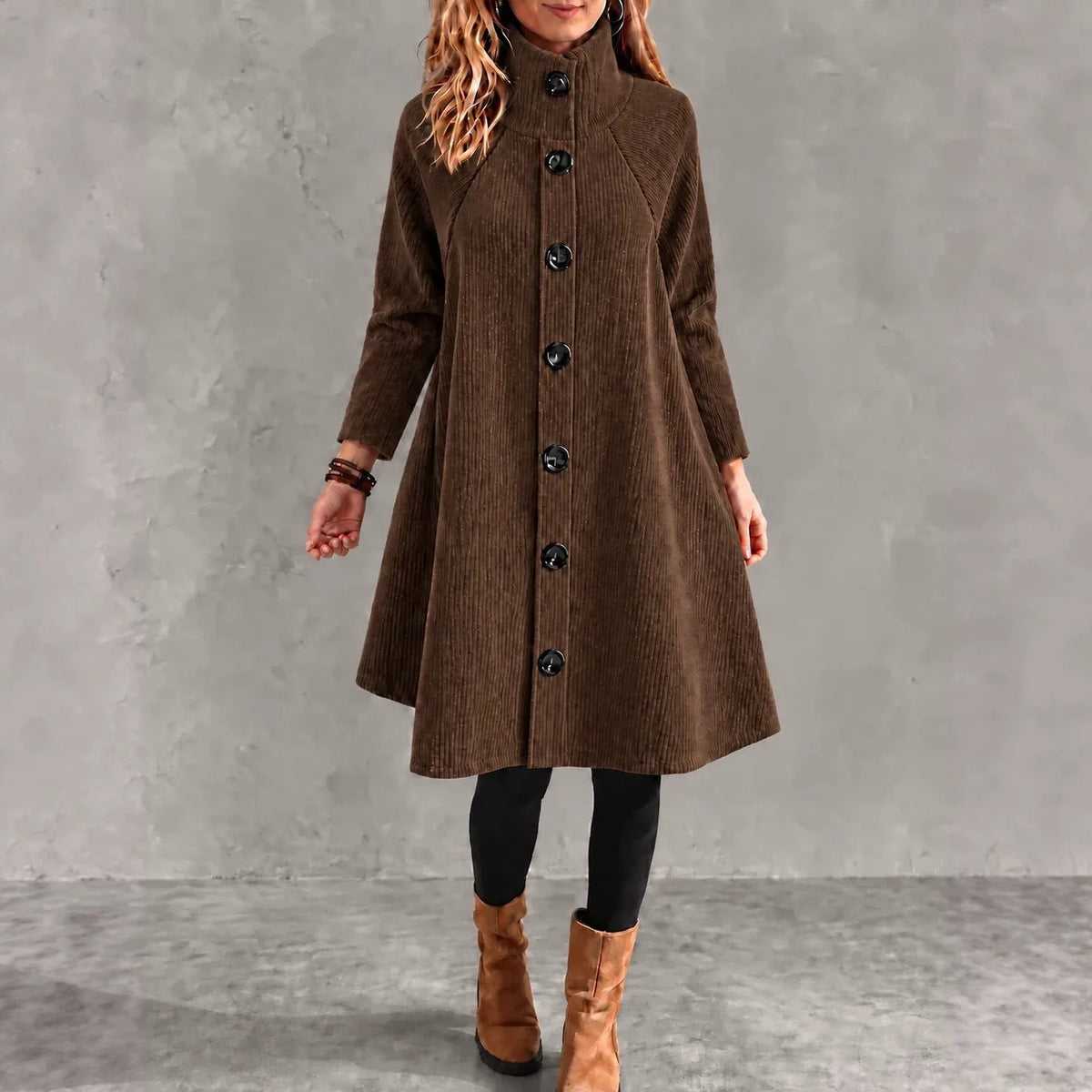 Emily | Women's Single-Breasted Corduroy Jacket - Color:Brown;Size:XS