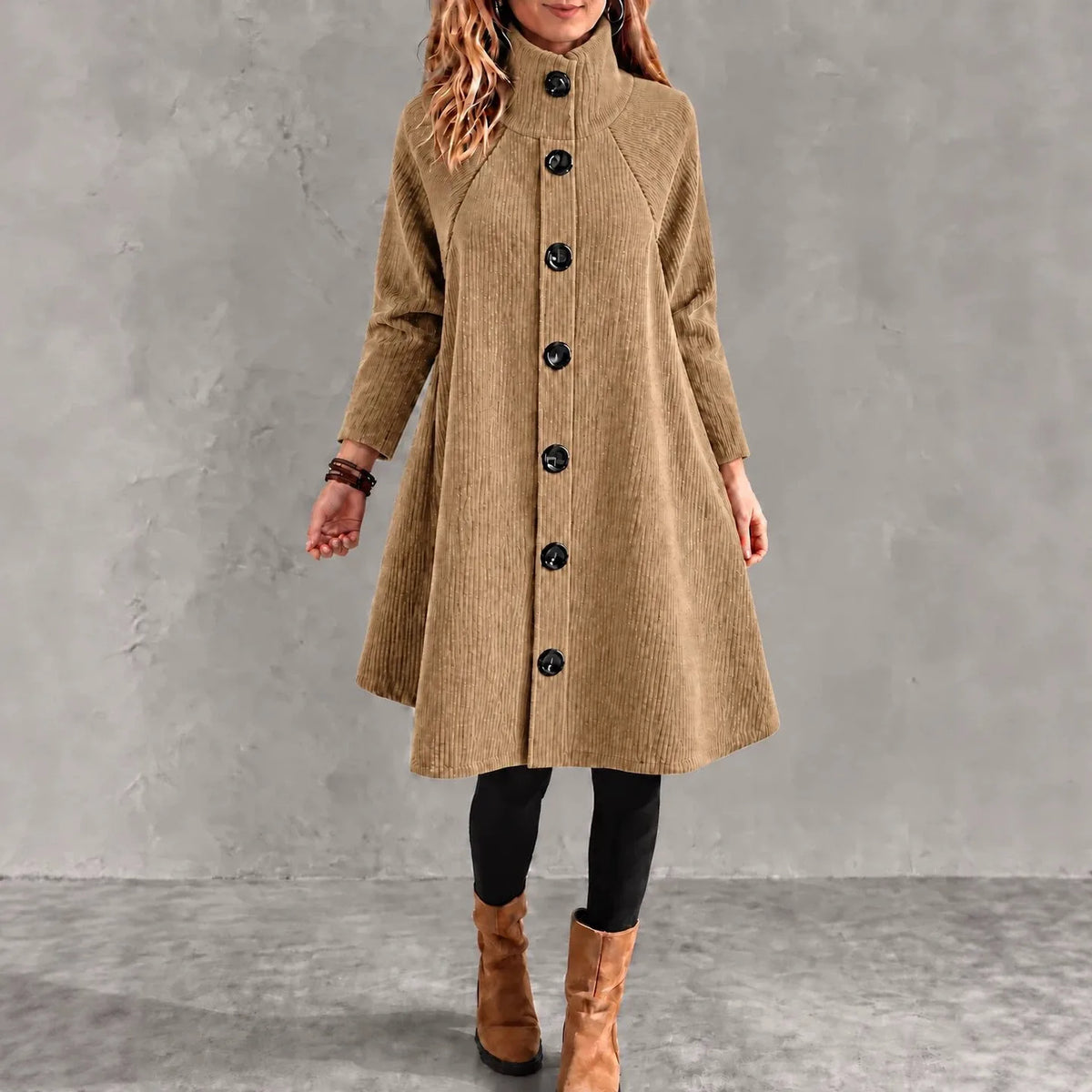 Emily | Women's Single-Breasted Corduroy Jacket - Color:Khaki;Size:XS