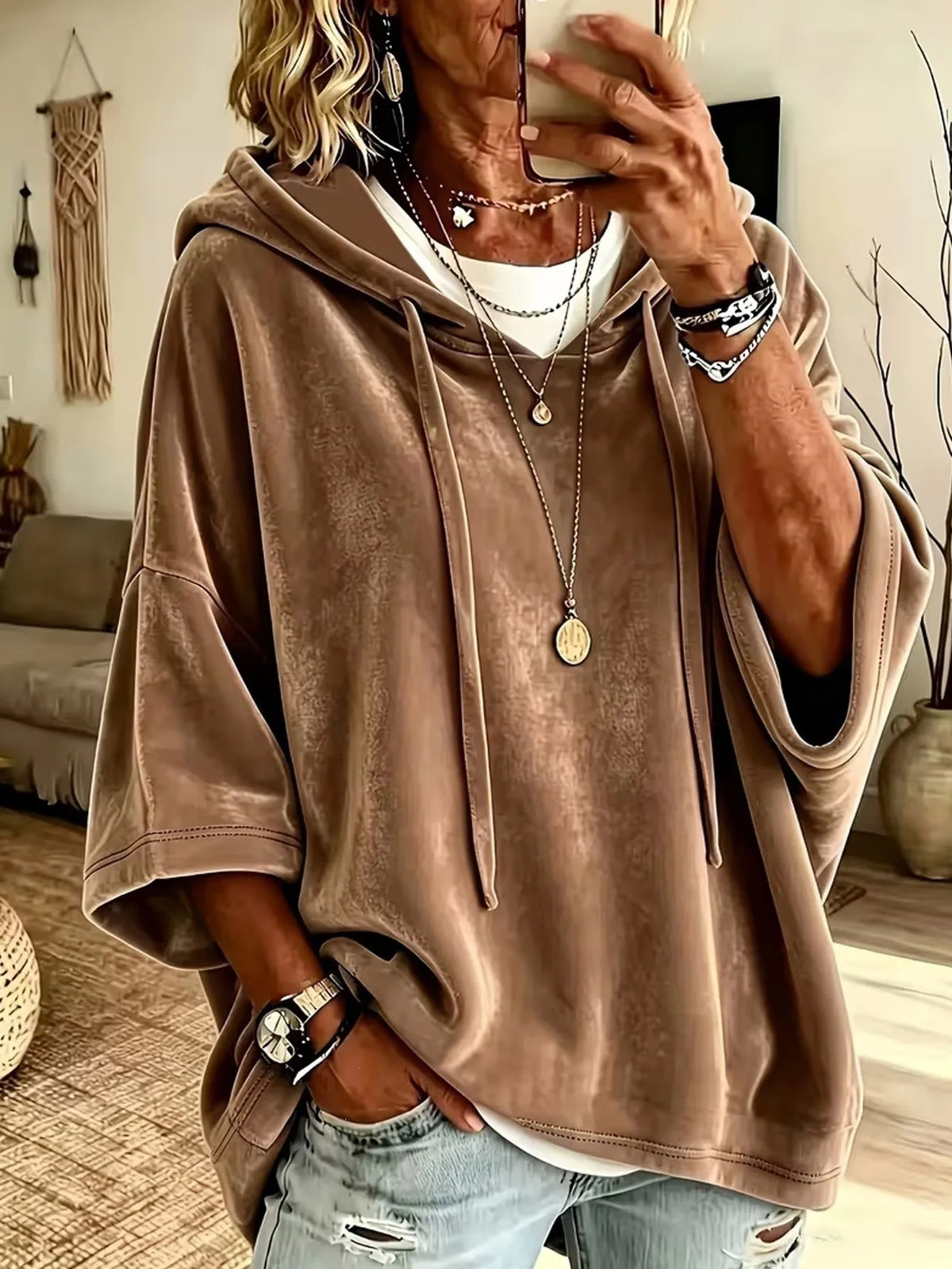Estella | Women's Velour Hoodie - Size:XS;Color:Brown