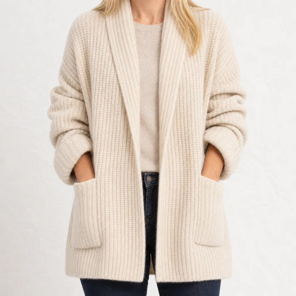 Estelle | Women's Knitted Cardigan - Color:Beige;Size:XS