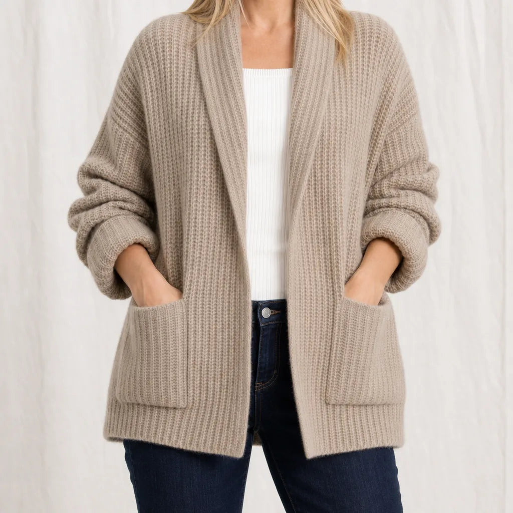 Estelle | Women's Knitted Cardigan - Color:Brown;Size:XS
