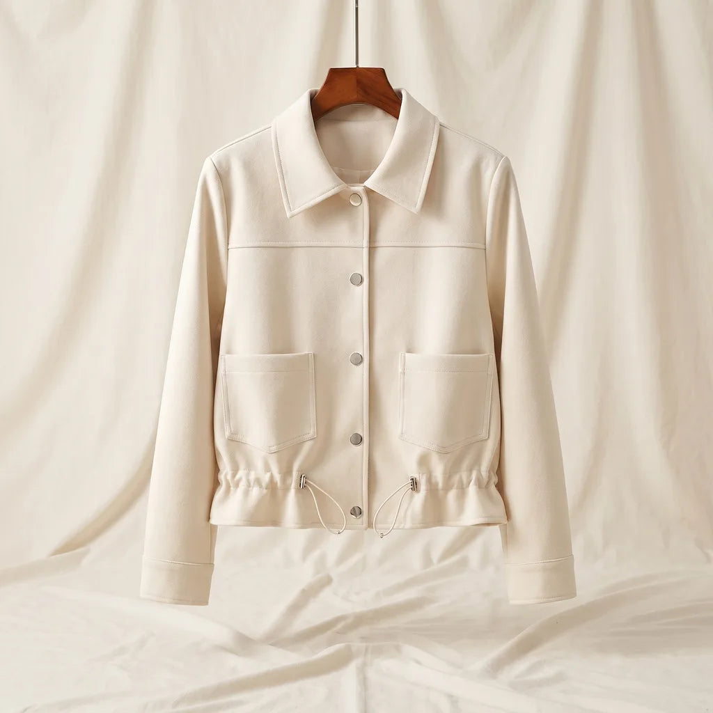 Eva Cropped Textured Jacket - Color:Off-White;Size:S