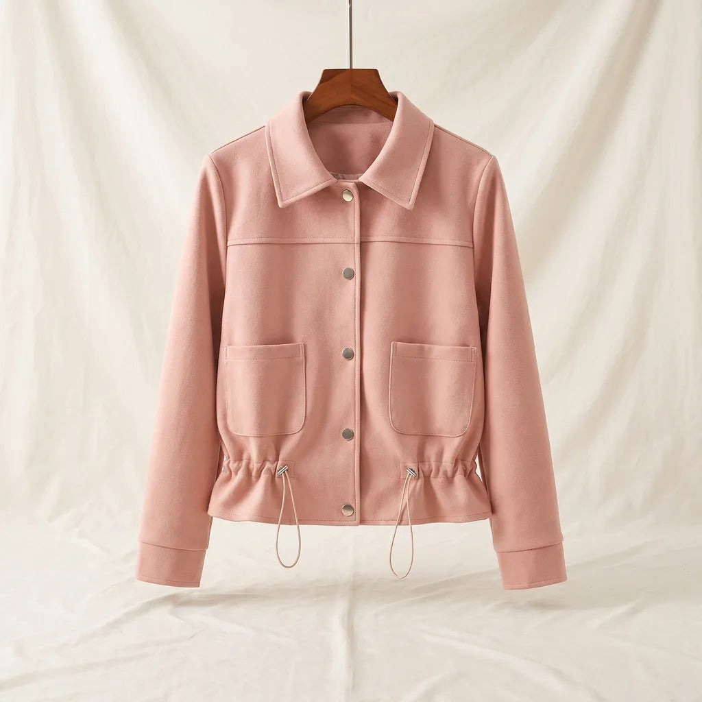 Eva Cropped Textured Jacket - Color:Pink;Size:S