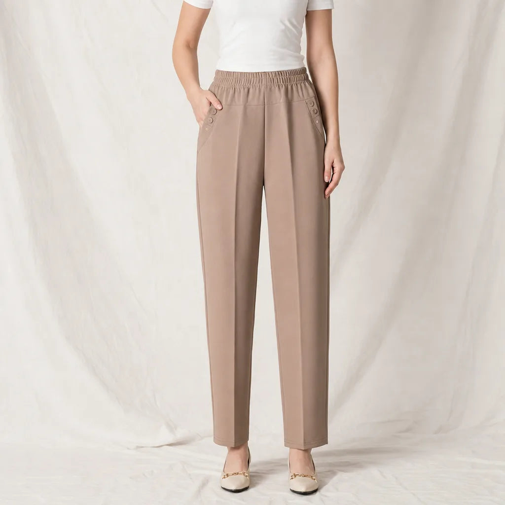 Women's Khaki Evelyn Relaxed Straight Trousers