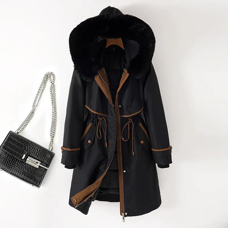 Farah | Women's Cosy Hooded Faux Fur Winter Coat - Color:Black;Size:S
