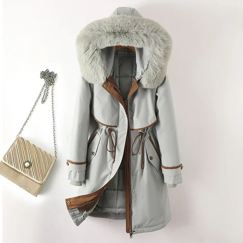 Farah | Women's Cosy Hooded Faux Fur Winter Coat - Color:Light Blue;Size:S