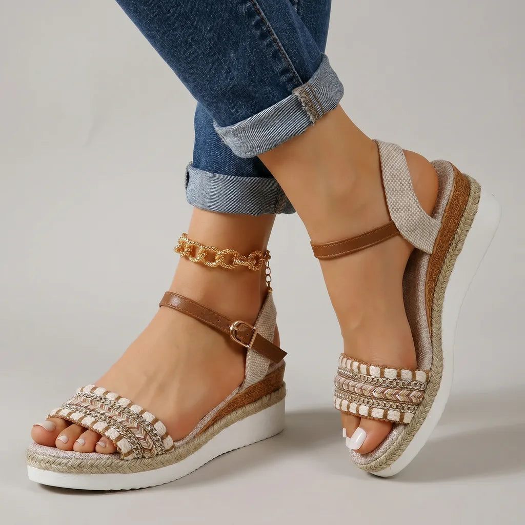 Fate Platform Wedge Sandals - Color:Light Brown;Size:36