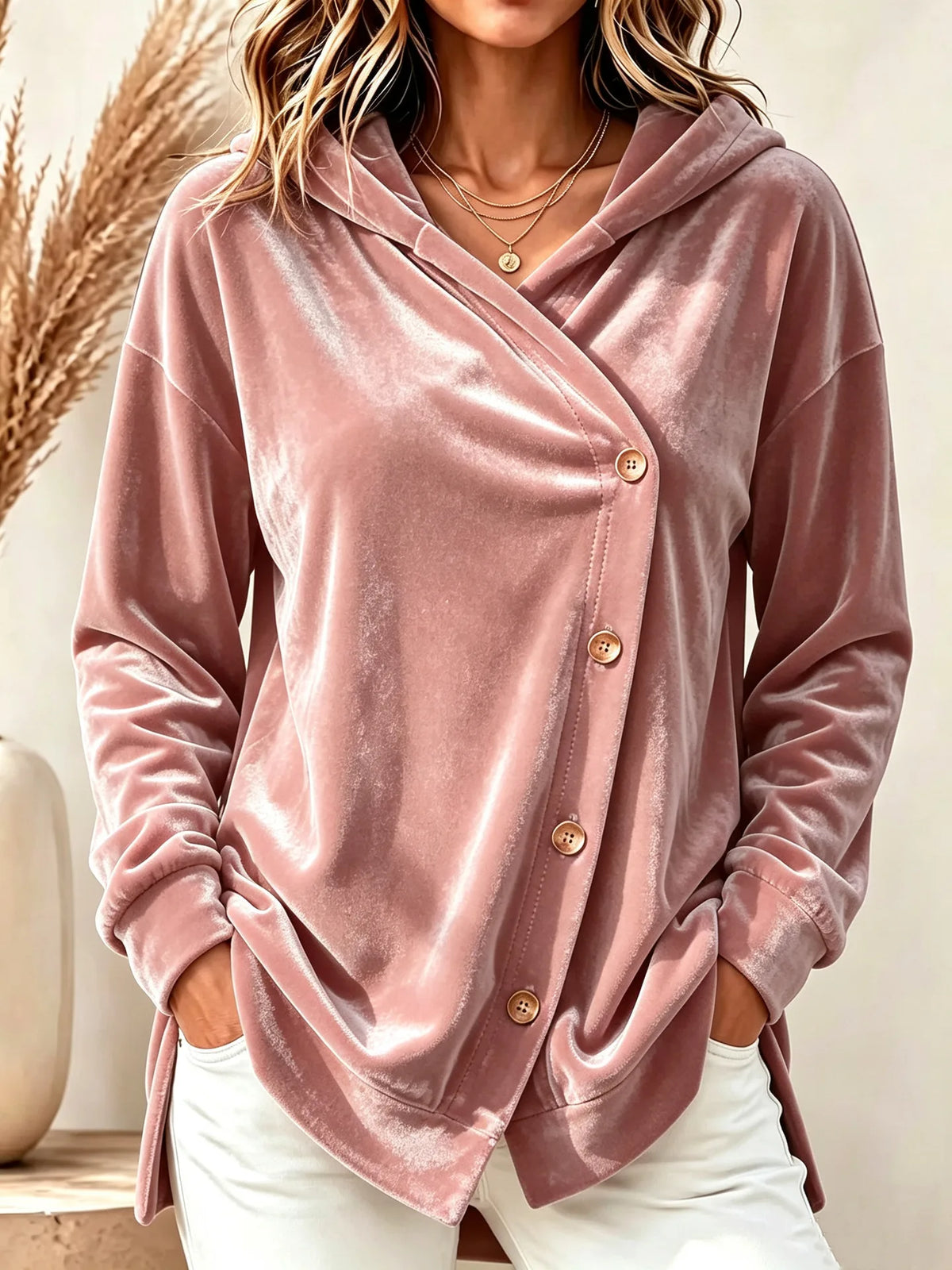 Faye | Women's Hooded Winter Velvet Cardigan Jacket - Size:XS;Color:Pink