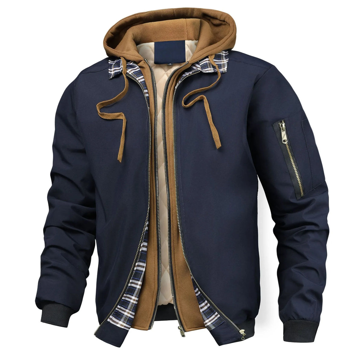 Fenton | Quilted Hooded Jacket - Navy Blue