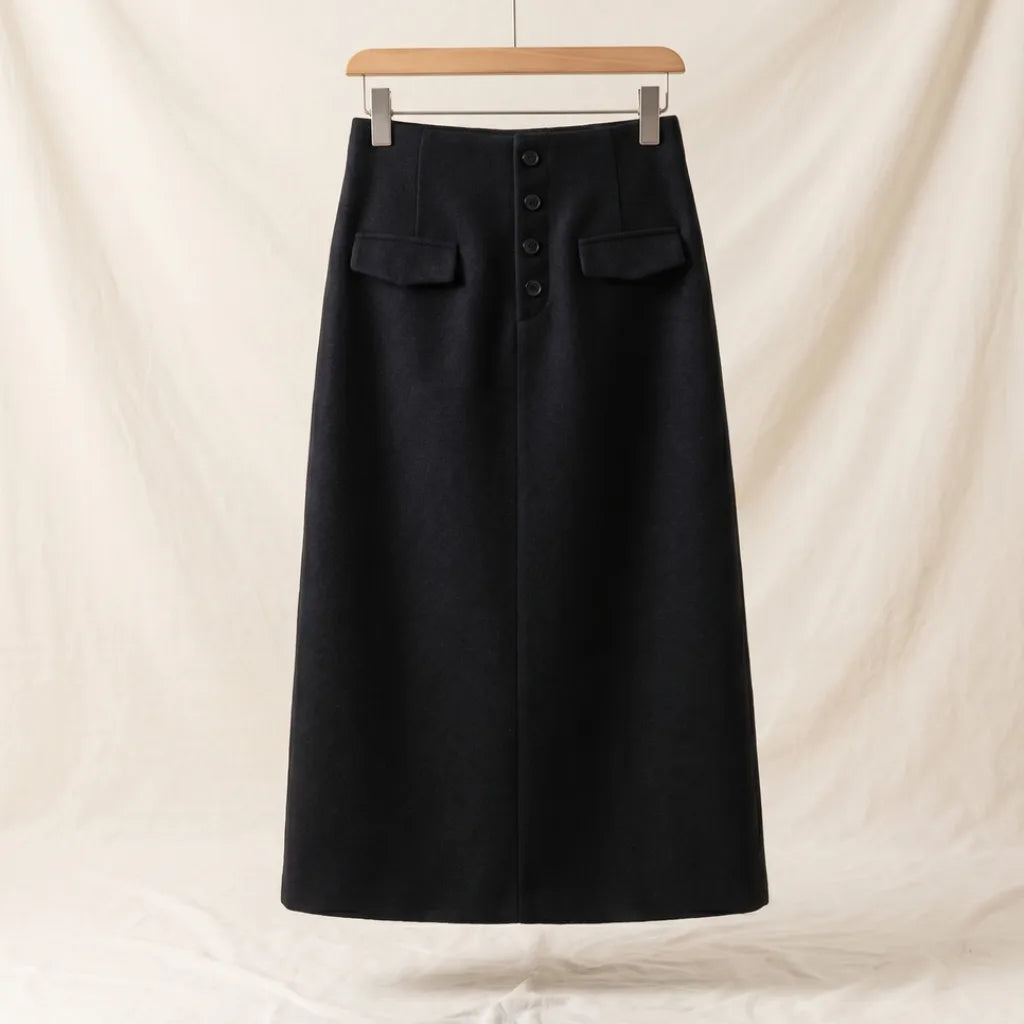 Fibie Back Slit Skirt - Color:Black;Size:S